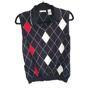 LIZ GOLF Elegant Shirt‎ Vest Collar V Neck Black/Red/White Women's Size L